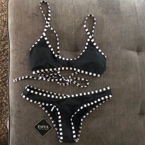 Black and white checkered lined bikini